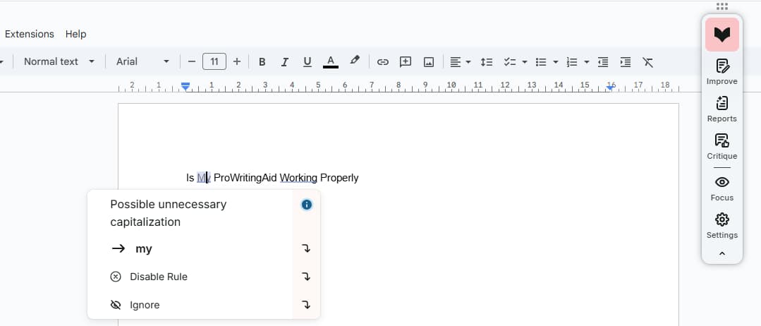 ProWritingAid Chrome Extension In Doc