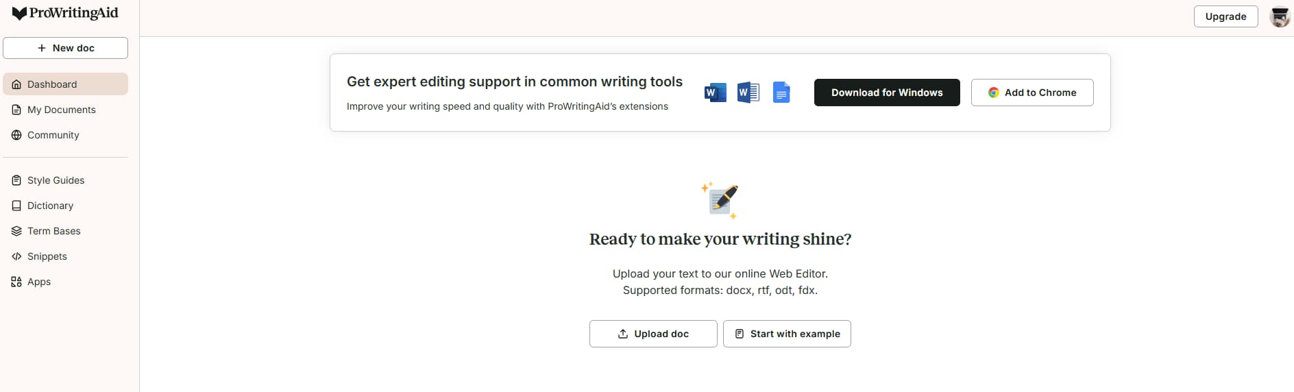 ProWritingAid Personal Dashboard