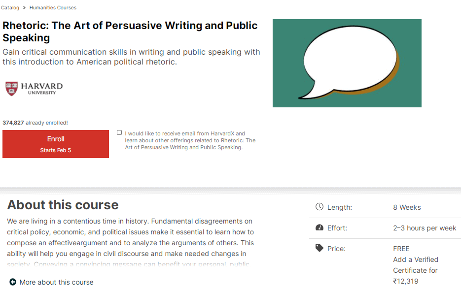 HarvardX: Rhetoric: The Art of Persuasive Writing and Public Speaking