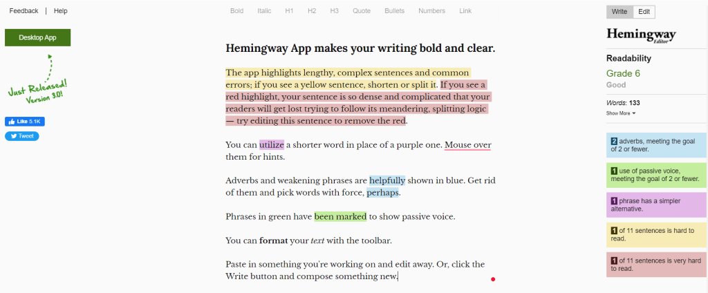 Hemingway editor Overview