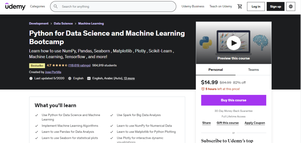 Python for Data Science and Machine Learning Bootcamp