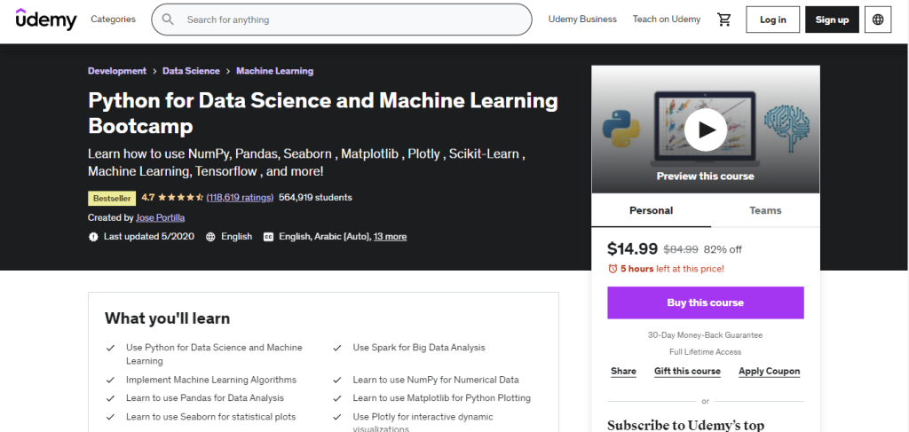 Python for Data Science and Machine Learning Bootcamp Python for Data Science and Machine Learning Bootcamp