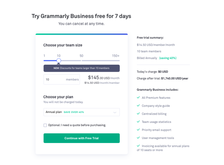 7 day free trial grammarly