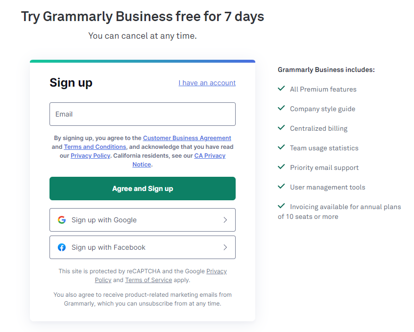 Grammarly Free Trial Sign Up