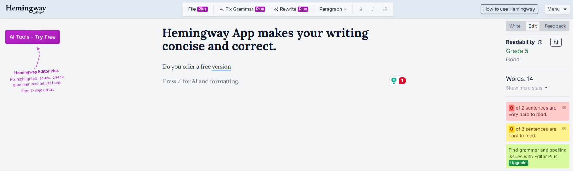 Hemingway Editor Homepage Hemingway Editor Homepage