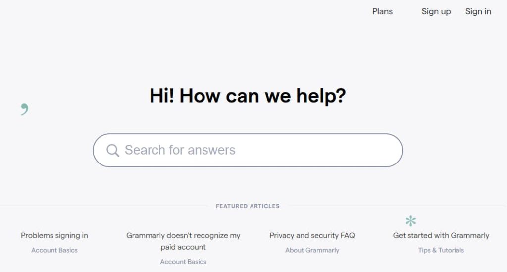 Grammarly Support Page