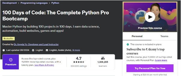 100 Days of Code: The Complete Python Pro Bootcamp 100 Days of Code: The Complete Python Pro Bootcamp